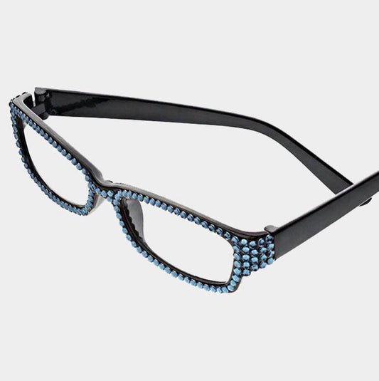 Rectangular Crystal Reading Glasses-Montana Blue/Black Frames