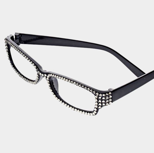 Rectangular Crystal Reading Glasses-Black Diamond